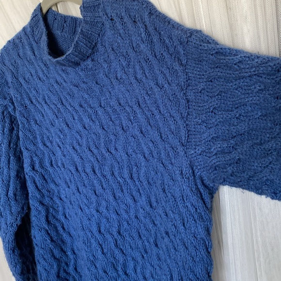 Handmade 100% wool blue chunky cable knit crew neckline pullover sweater! Sz 2XL - Picture 12 of 13